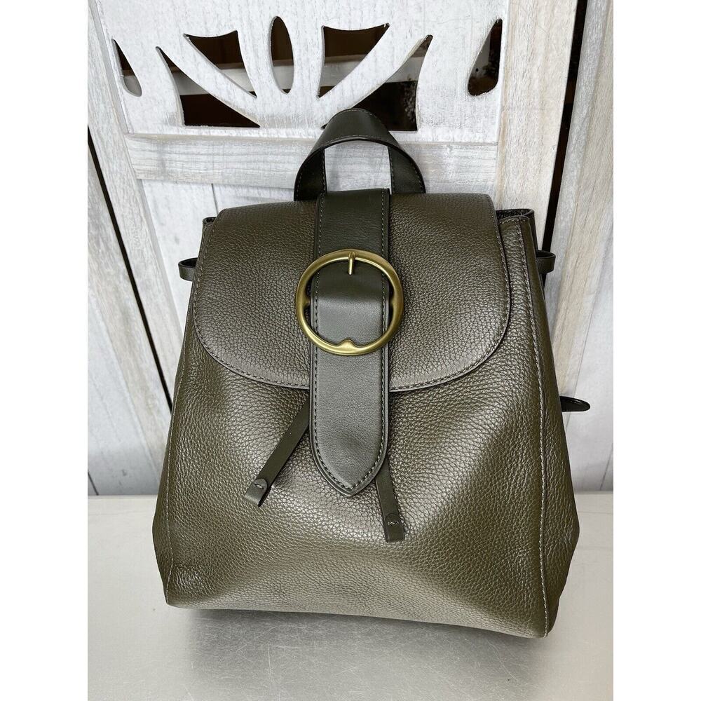 Polo Ralph Lauren Lennox Olive Green Leather Buckle Backpack Cinch Bag